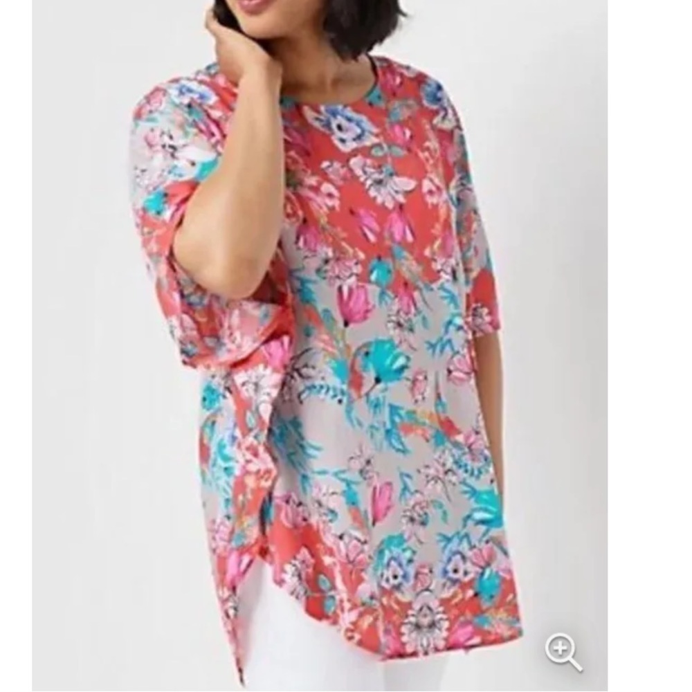 Tolani Collection Boho Butterfly Sleeve Floral Blouse Pink Blue Size Small